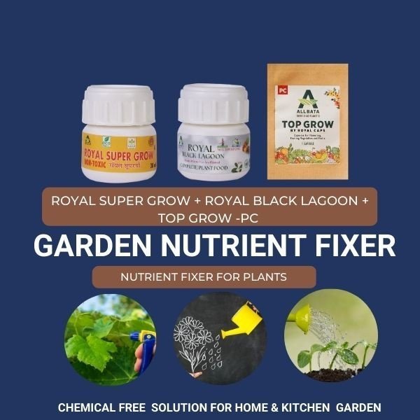GARDEN NUTRIENT FIXER ROYAL SUPER GROW – Plant Growth Enhancer ALLBATA’s Royal SUPER GROW NOCA, Certified, Agricultural and Domestic use, bio stimulant, strong vegetative growth, improved fruit-set, ripening of fruit, Sustainable and Chemical free Agriculture product.